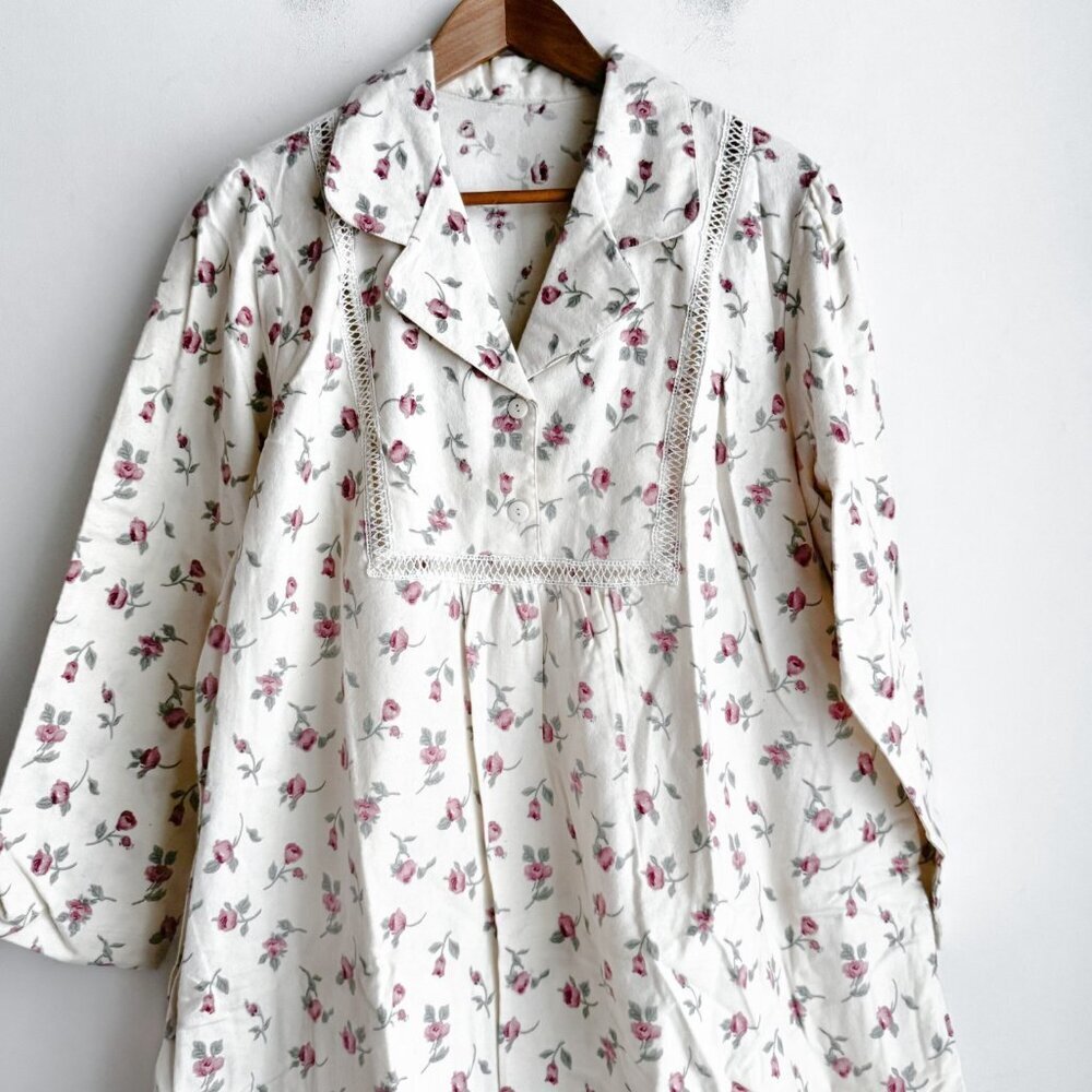Carroll Reed Teddy Bear Print 100% Cotton Flannel Full Lenght Sleep Gown L - Picture 6 of 7